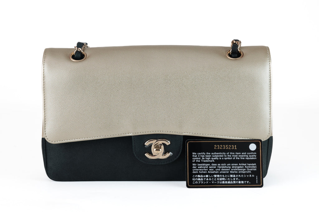 Chanel Black and Gold Bi Color Caviar Medium Classic with Gold Hardware