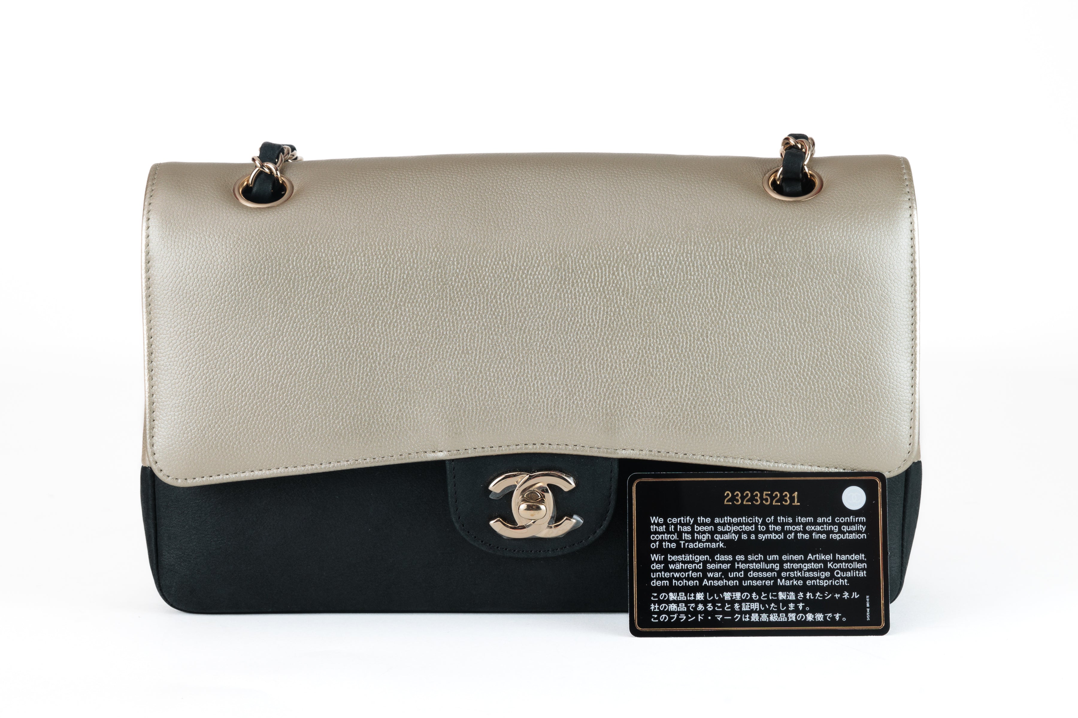 Chanel Black and Gold Bi Color Caviar Medium Classic with Gold Hardware