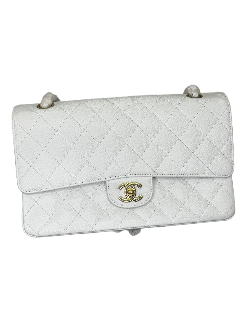 Chanel Classic Double Flap Bag White Caviar With Gold-toned Hardware B20-01