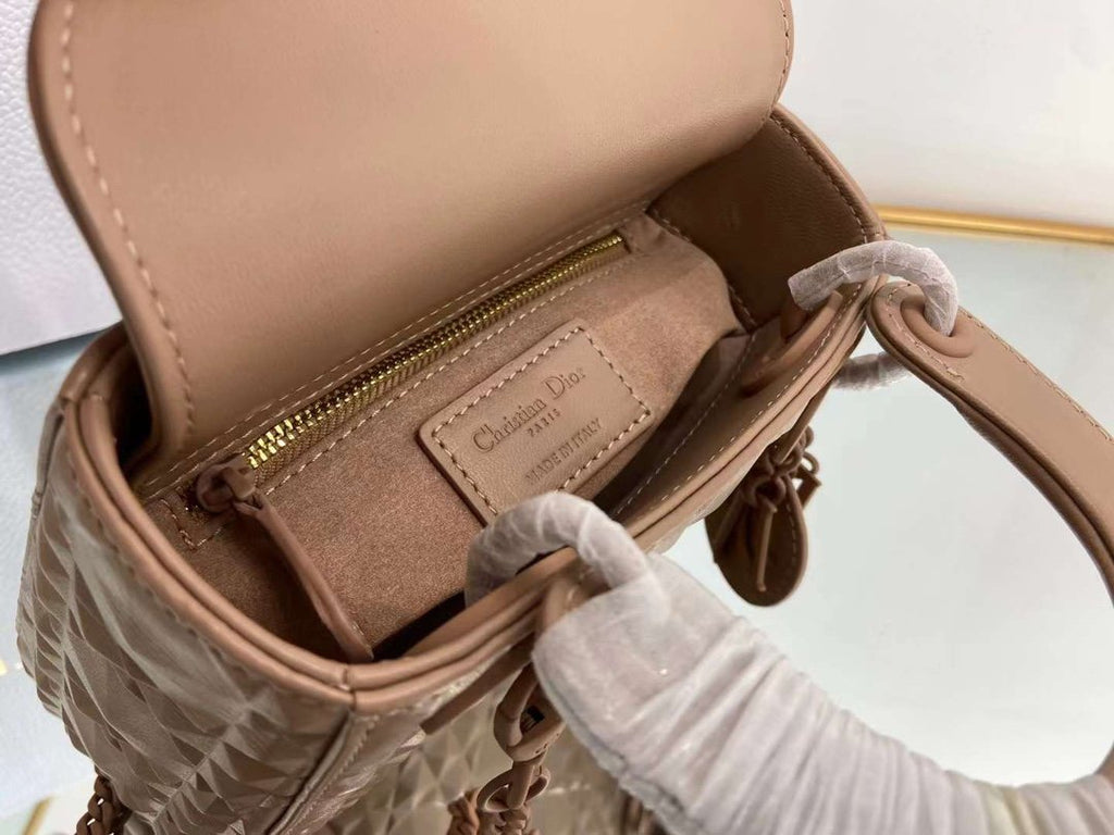 Dior Mini Lady Bag Cannage with Beaded Motif, Brown, For Women Women’s Handbags, Crossbody Bags, 18cm CD