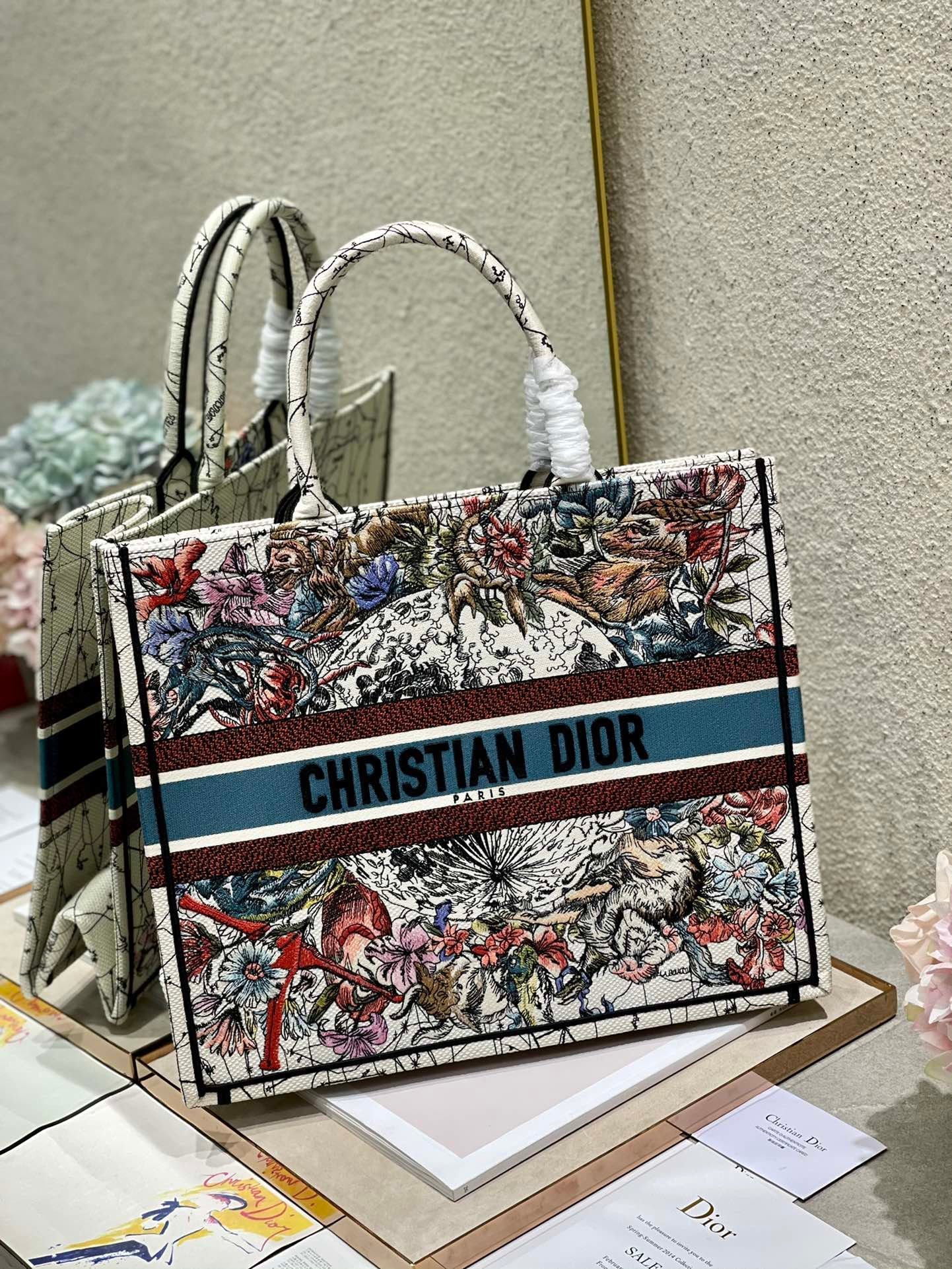 Dior Large Book Tote Latte Multicolor ZoDiorac Embroidery, Latte Multicolor, For Women Women’s Handbags, Shoulder Bags, 42cm CD M1286ZRHP_M941