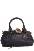 Chaneloé Midnight Navy Leather Pad-Lock Large Shoulder Bag
