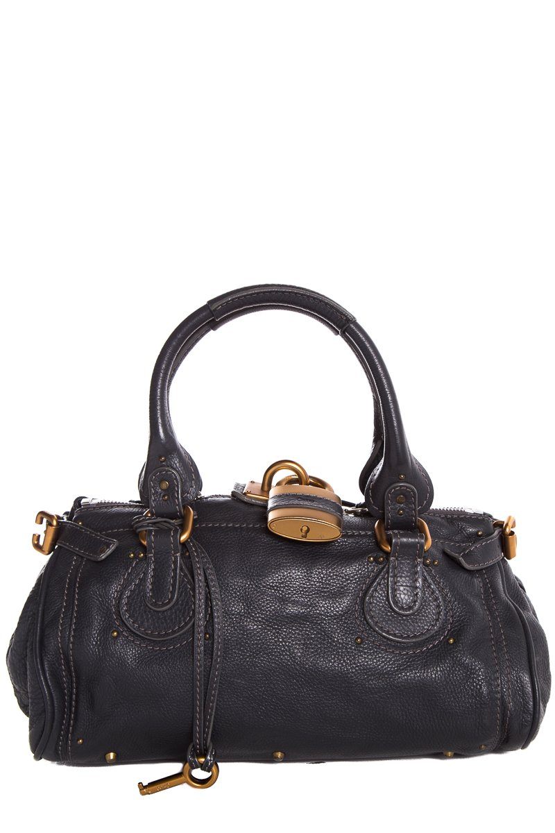Chaneloé Midnight Navy Leather Pad-Lock Large Shoulder Bag