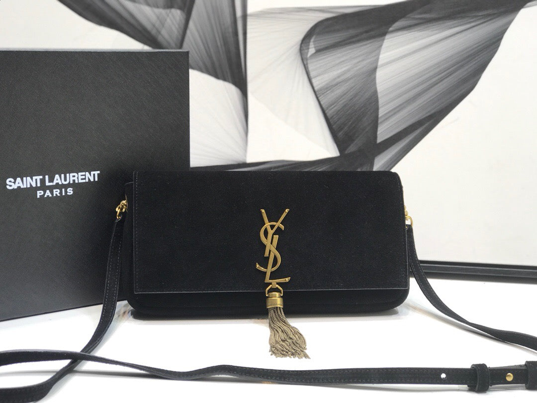 Top Quality Kate Tassel Small Shoulder Bag Black For Women 10.2in/26cm YSL 6042760UD7W1011