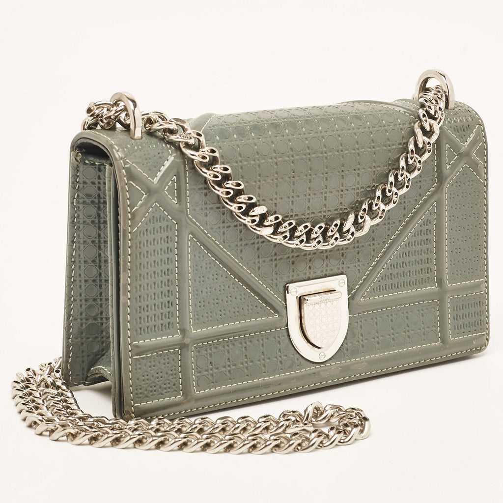 Dior Grey Micro Cannage  Leather Mini Diorama Shoulder Bag