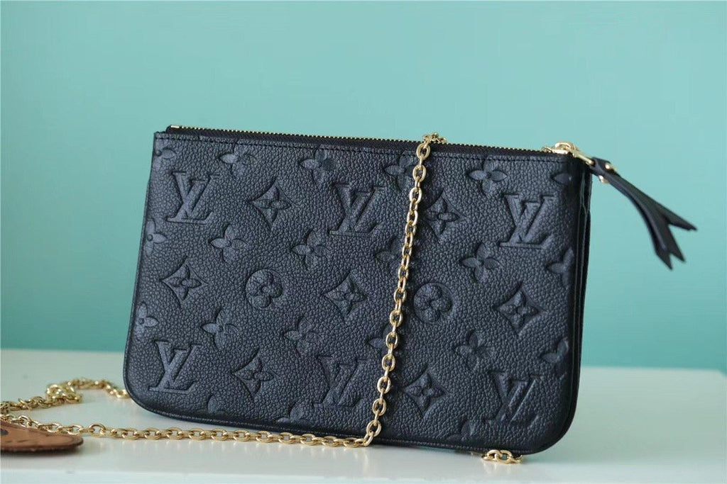 Louis Vuitton Double Zip Pochette Monogram Empreinte Black For Women,  Shoulder and Crossbody Bags 7.9in/20cm Louis Vuitton M68568