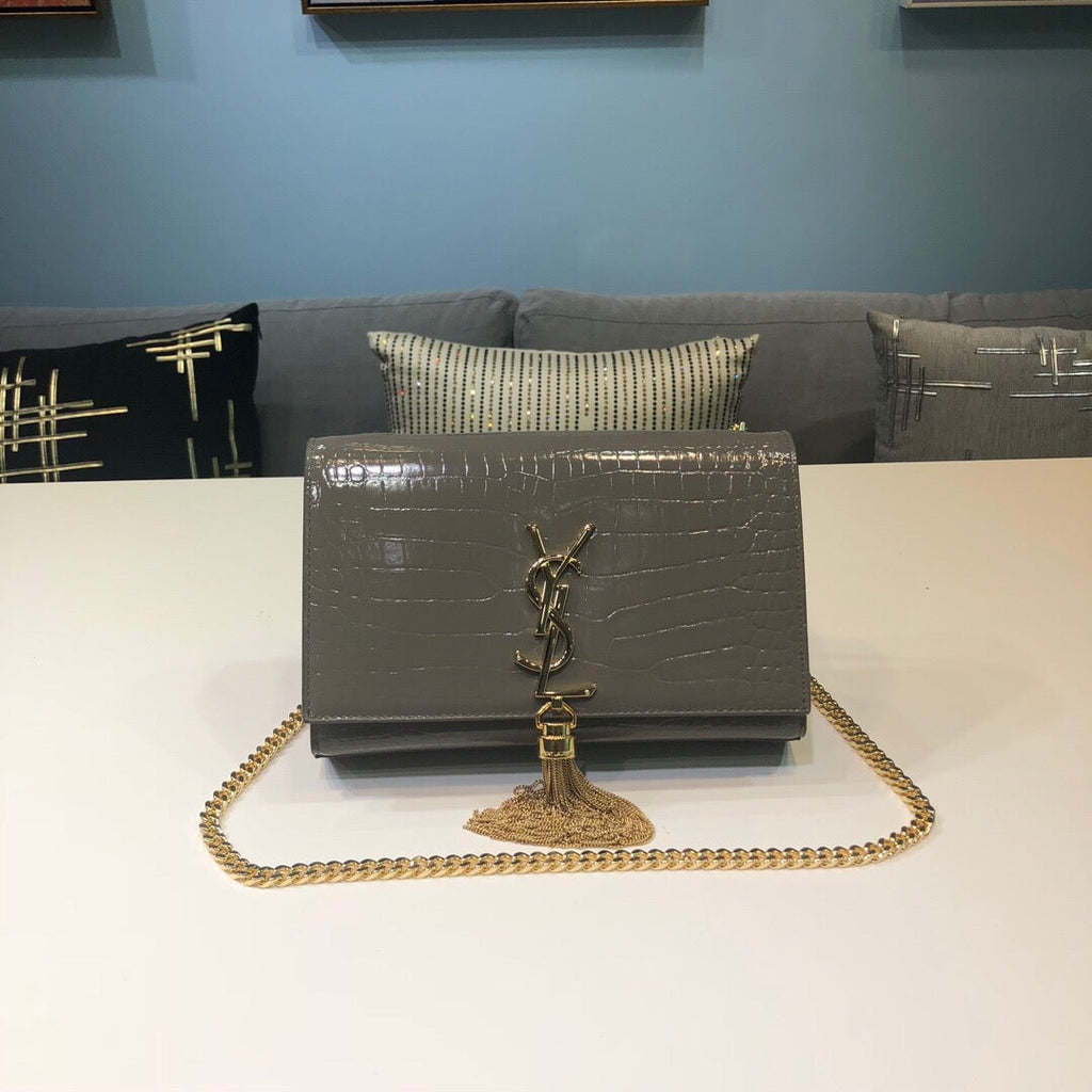 Top Quality Kate Small Chain Bag With Tassel In Embossed Green For Women 7.8in/20cm YSLÂ 