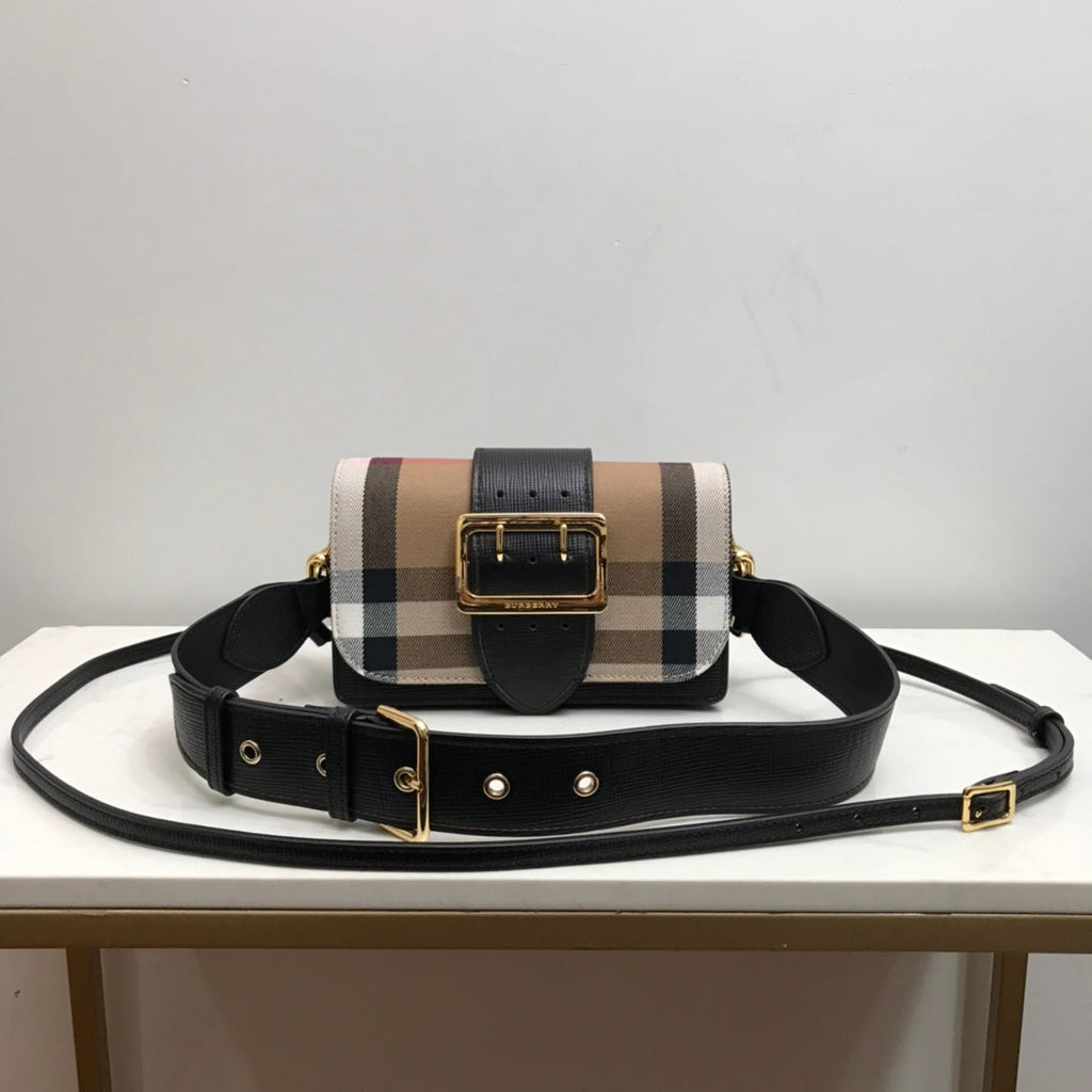Burberry Small Bridle House Check And Buckle Crossbody Black For Women, Bags 7.8in/20cm