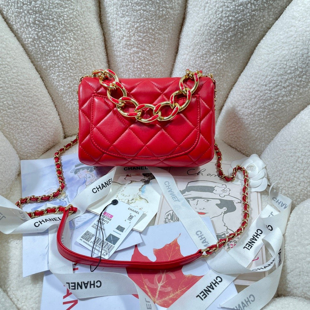 Chanel GlamIap Bag Gold Hardware Red For Women Handbags, Shoulder Bags 7.9in/20cm AS3366
