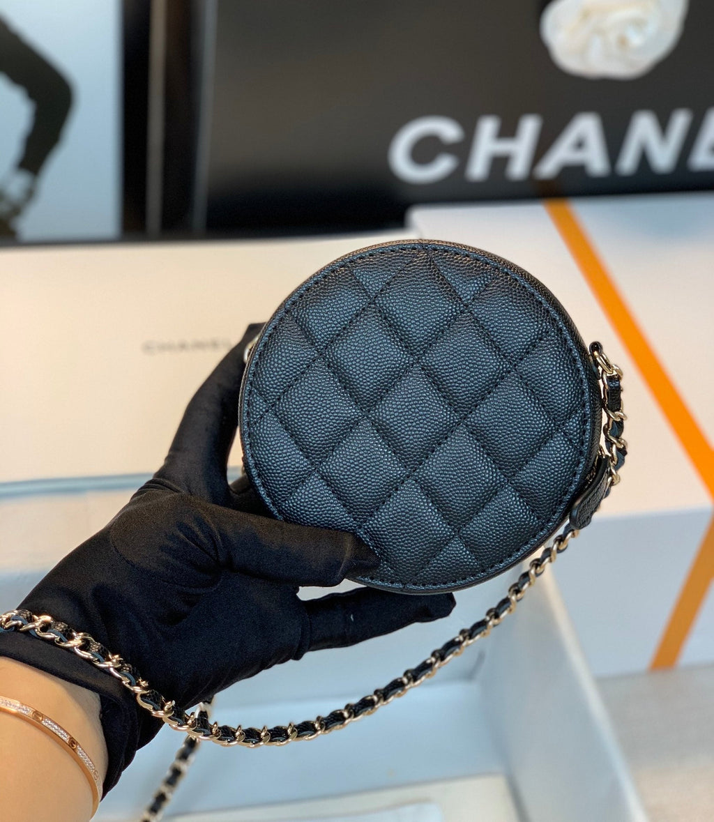 Chanel Round Bag Crossbody  Black For Women 4.7in/12cm
