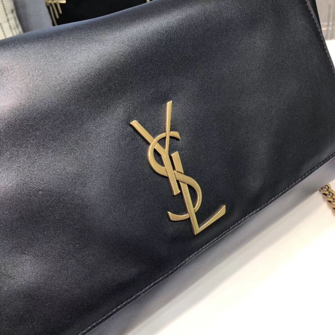 YSSL Kate Medium Chain Bag In Grain De Poudre Black For Women 9in/24cm YSL 364021BOW0J1000