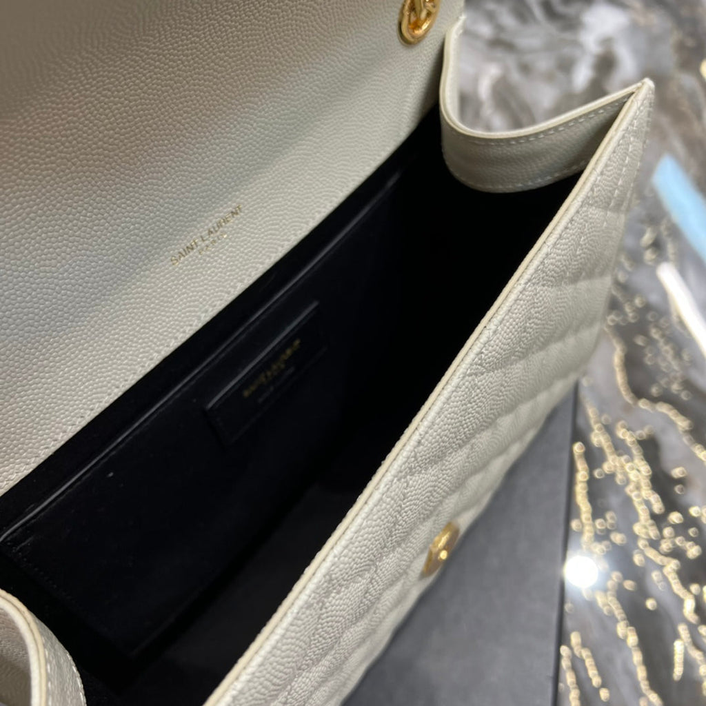 YSSL Envelope Medium Chain Bag White For Women, Women’s Bags 9in/24cm YSL