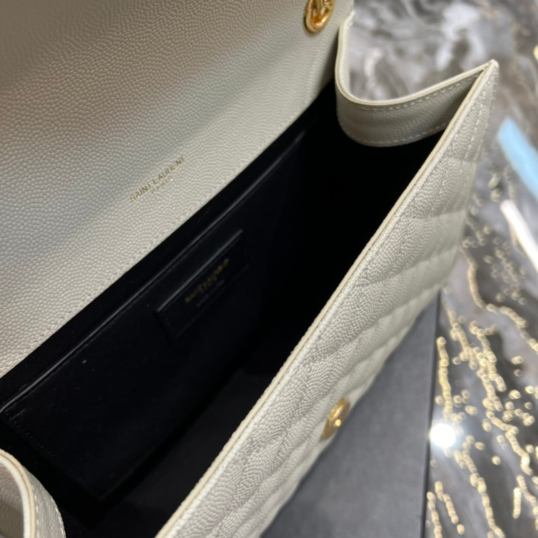 YSSL Envelope Medium Chain Bag White For Women, Women’s Bags 9in/24cm YSL