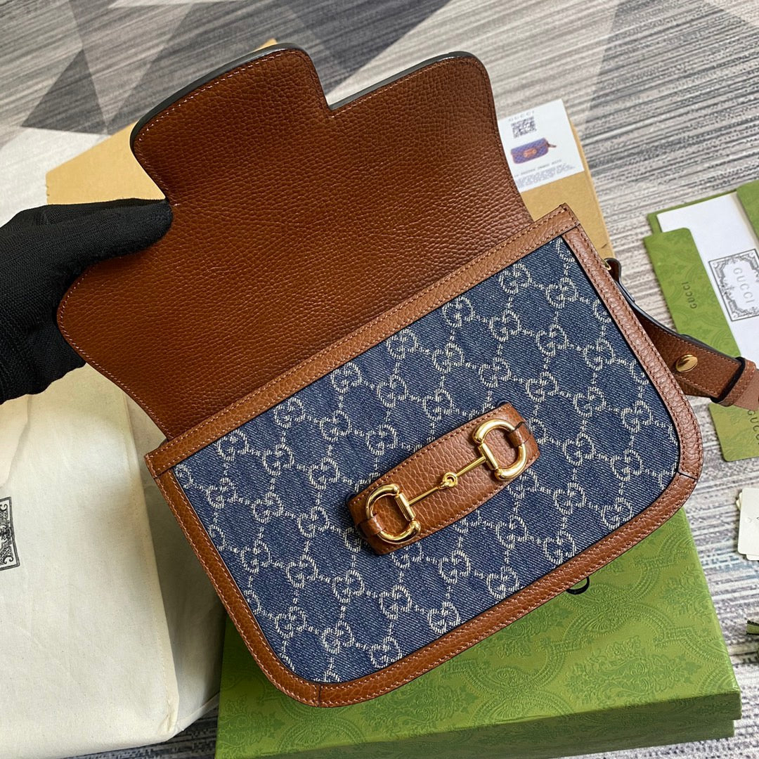 Gucci Horsebit 1955 Shoulder Bag Blue And Ivory For Women, Women’s Bags 9.8in/25cm Gucci