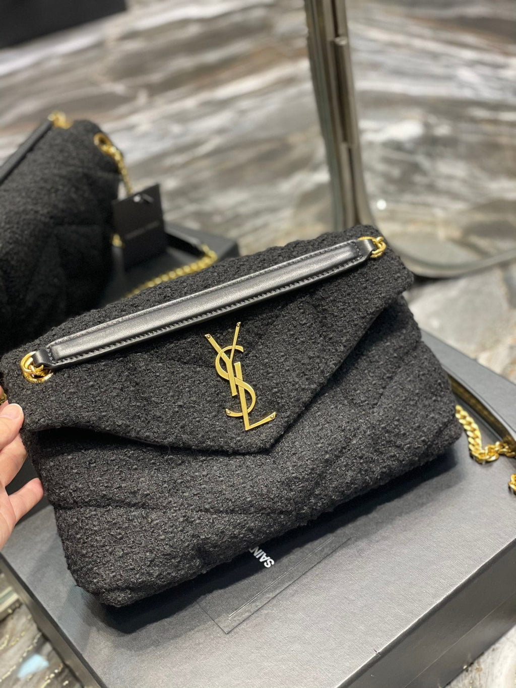 YSSL Puffer Small Chain Bag Black For Women, Women’s Bags 11in/29cm YSLâ