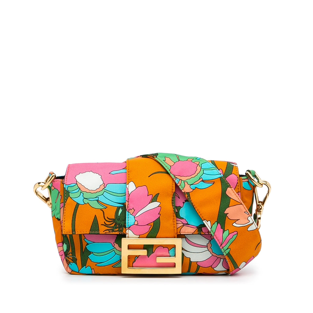 Baguette Crossbody Bag Multicolor Floral Nylon