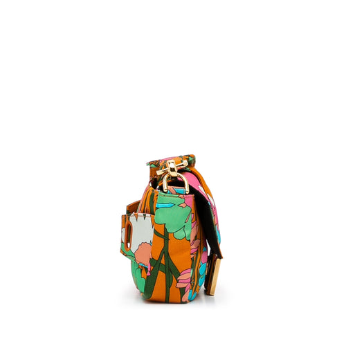 Baguette Crossbody Bag Multicolor Floral Nylon