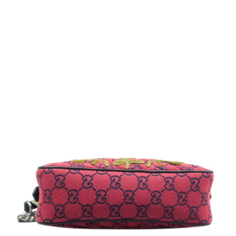 GUCCI Gucci Marmont Small Monogram Embroidered Diagonal Chain Shoulder Bag Red 447632