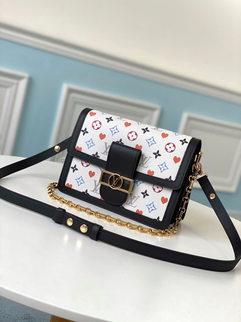 Louis Vuitton Dauphine MM Game On Monogram Canvas White For Women,  Shoulder Bags 9.8in/25cm Louis Vuitton M57463
