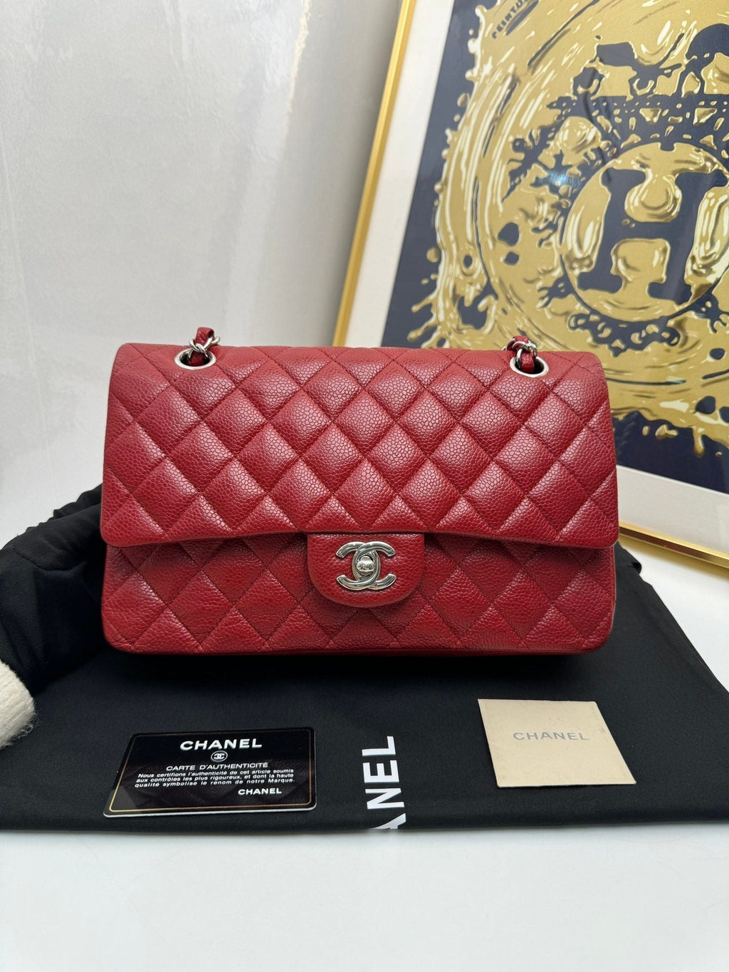 Preloved Chanel Classic Flap CF Medium Bag red 107784
