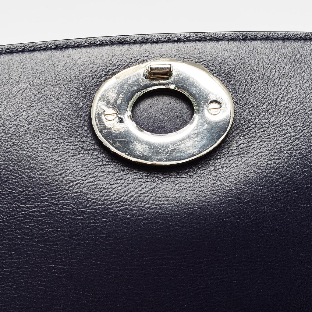 Dior Navy Blue/silver Leather Small Be Dior Flap Top Handle Bag