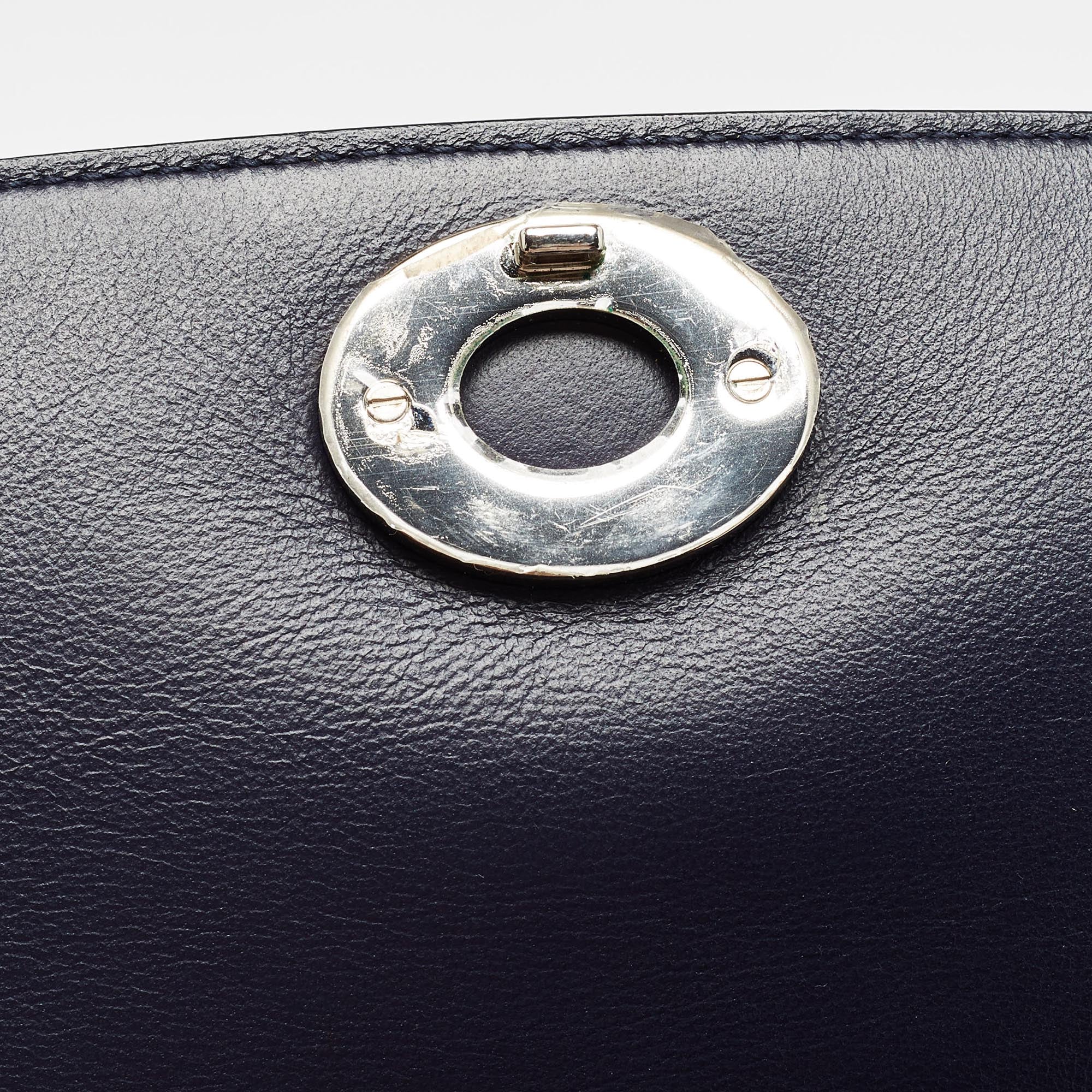 Dior Navy Blue/silver Leather Small Be Dior Flap Top Handle Bag
