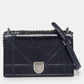Dior Navy Blue Crinkled  Leather Medium Diorama Shoulder Bag