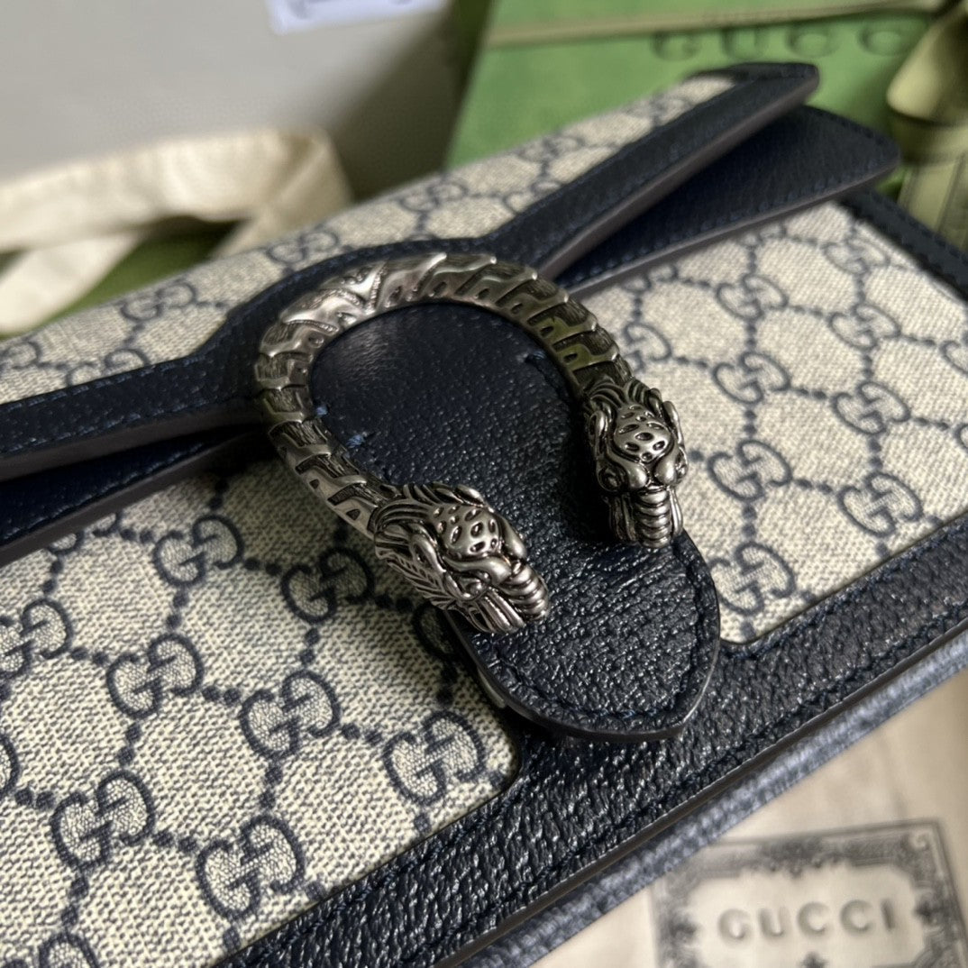 Gucci Dioronysus Small Gucci Shoulder Bag Beige And Blue Gucci Supreme Canvas For Women 10in/25cm 499623 K9GSN 4075
