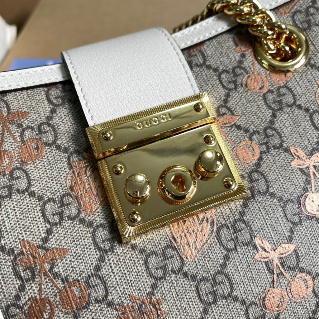 Gucci Padlock Small Gucci Strawberry Shoulder Bag Beige For Women, Women’s Bags 10in/26cm Gucci