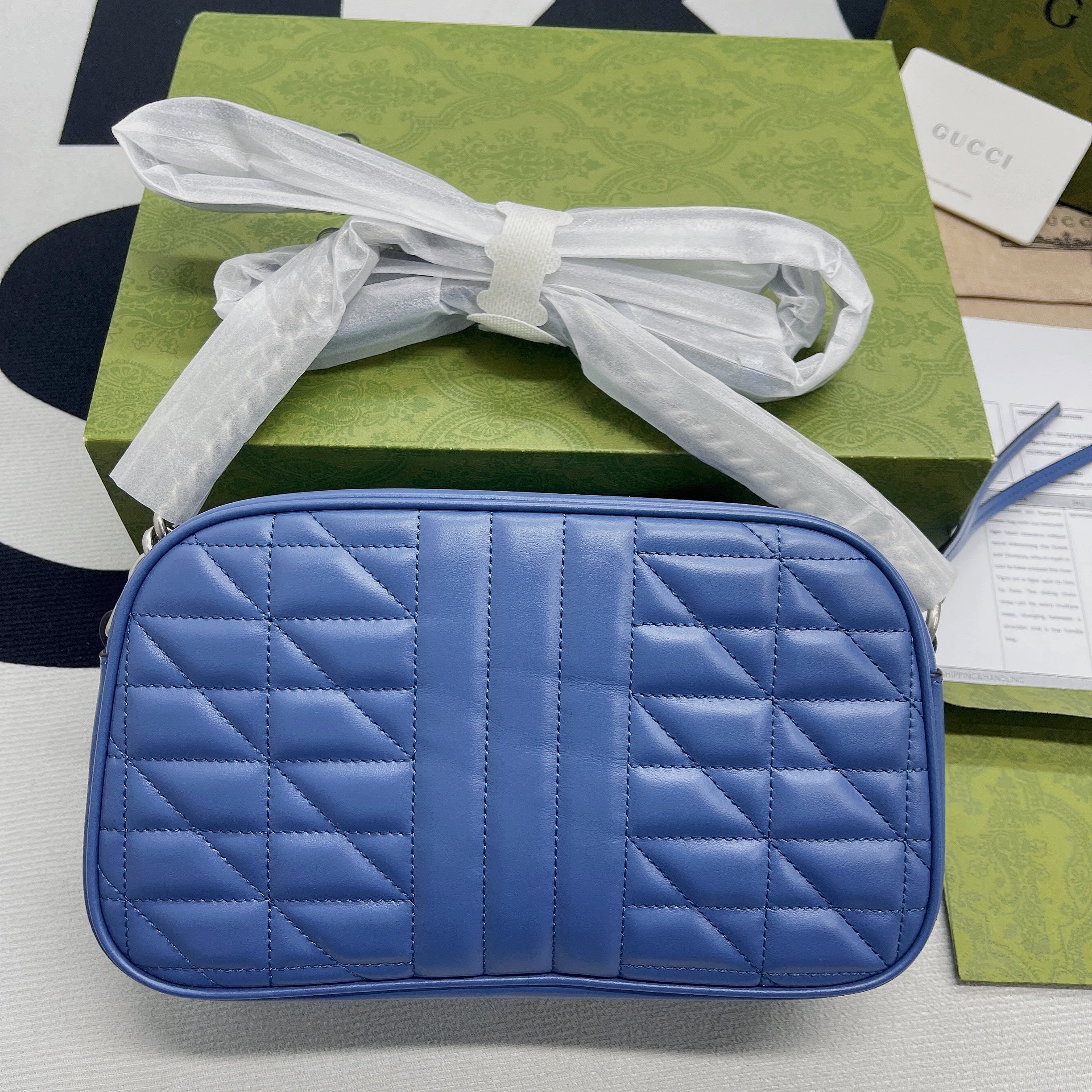 Gucci Marmont Matelasse Shoulder Bag Blue For Women, Women’s Bags 9.5in/24cm Gucci 634936 UM8BF 4340