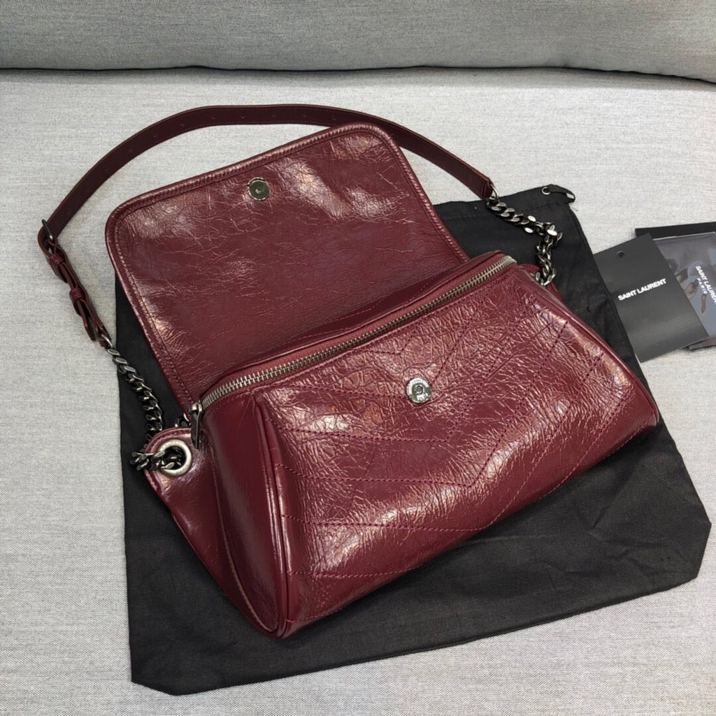Saint Laurent Niki MeDiorum Crinkled Shoulder Bag Burgundy For Women 11in/28cm YSL