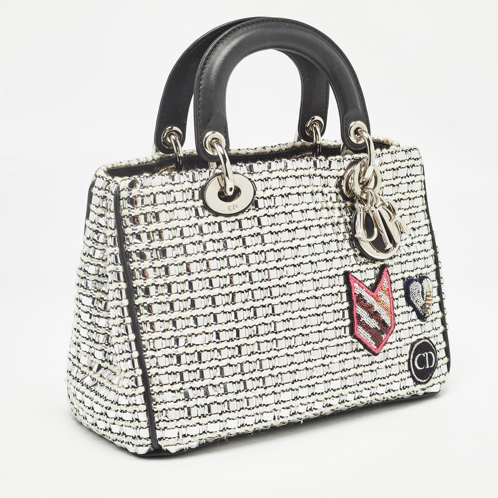 Dior Black/silver Tweed And Leather Small Diorissimo Patch Tote