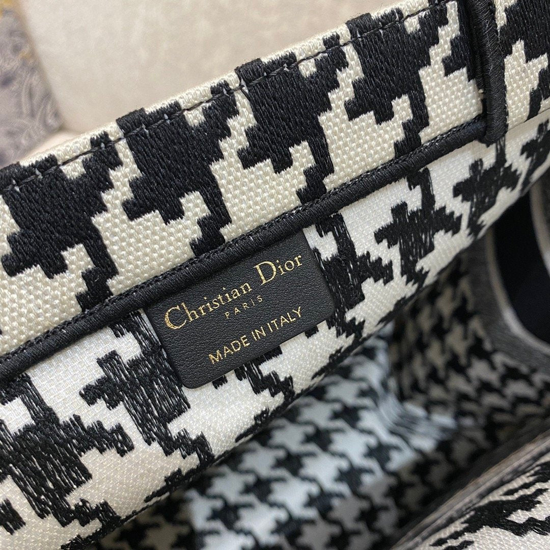 Large Book Tote Black Houndstooth Embroidery, Black/White, For Women Women Handbags, Shoulder Bags, 42cm CD