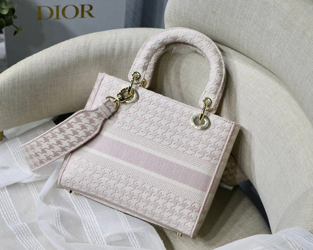 Dior MeDiorum Lady D-Lite Bag Houndstooth Embroidery, Pink/White, For Women Women’s Handbags, Shoulder Bags, Crossbody Bags, 24cm CD