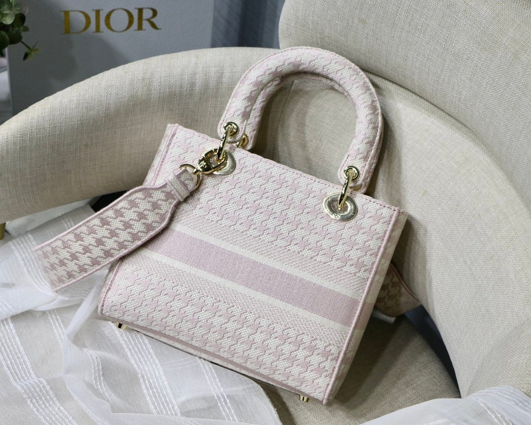 Dior MeDiorum Lady D-Lite Bag Houndstooth Embroidery, Pink/White, For Women Women’s Handbags, Shoulder Bags, Crossbody Bags, 24cm CD