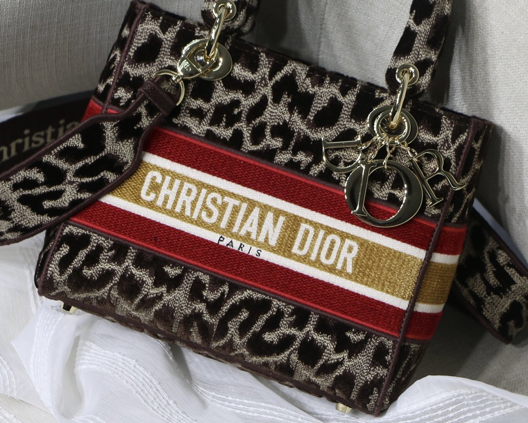 Dior MeDiorum Lady D-Lite Bag, Leopard Brown Handbags, Crossbody Bags, 24cm CD