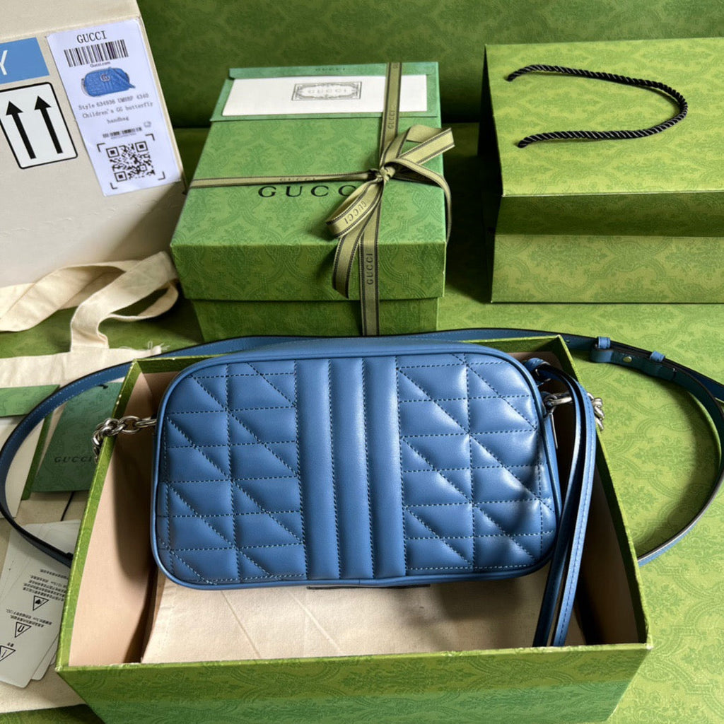 Gucci Marmont Matelasse Shoulder Bag Blue For Women, Women’s Bags 9.5in/24cm Gucci 634936 UM8BF 4340