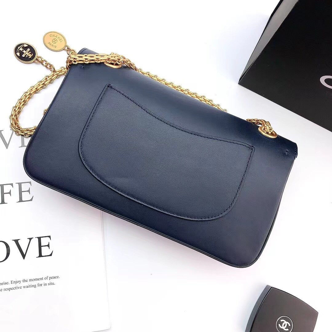 ChanelMaroon Medallion Nude Reissue 2.55 Classic 225 GlamIap Navy Blue Bag For Women 24cm/9.4in