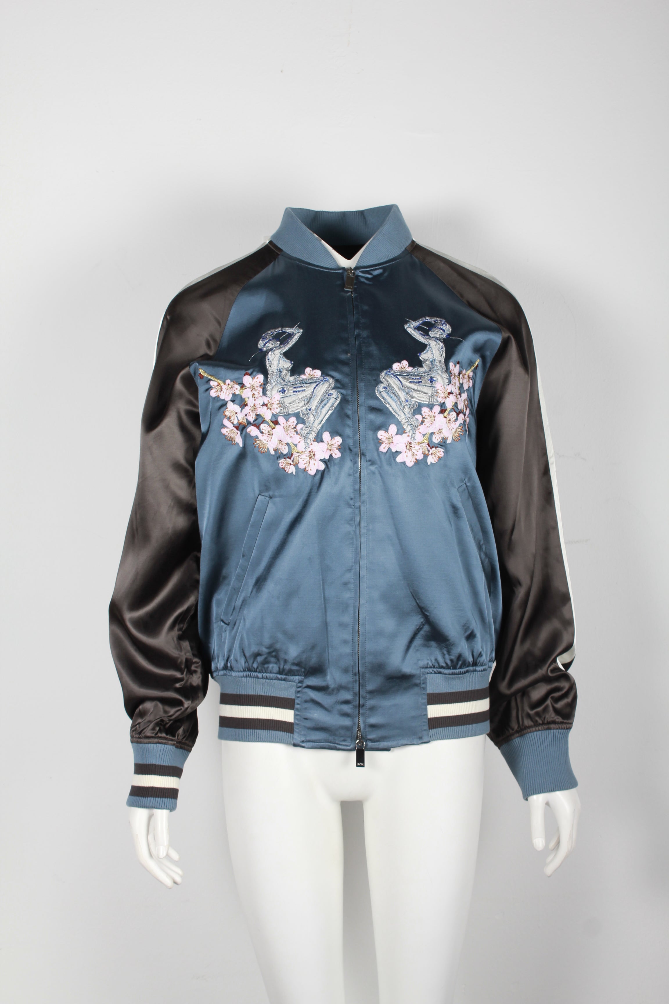 Dior x Sorayama Embroidered Souvenir Bomber Jacket in Blue Viscose