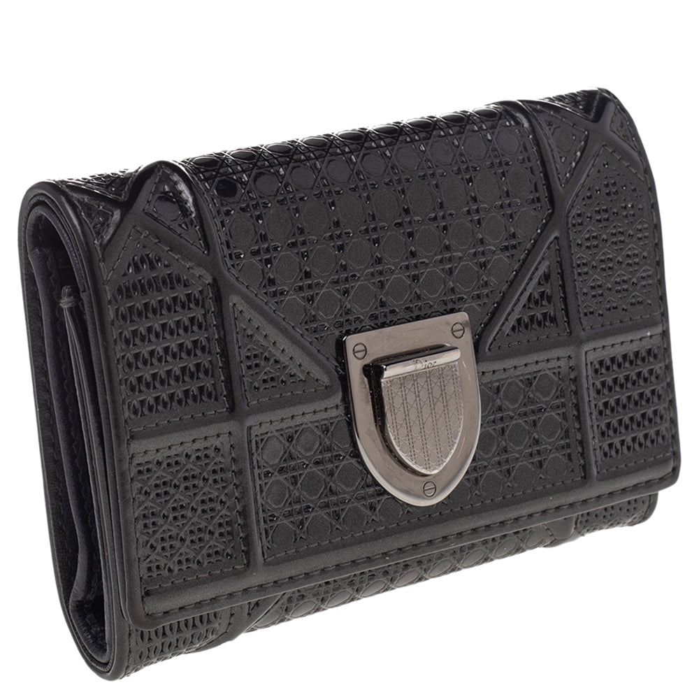 Dior Metallic Grey Micro Cannage  Leather Diorama Trifold Wallet..