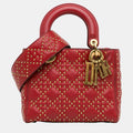 Red Small Lambskin Cannage Studded Supple Lady Dior