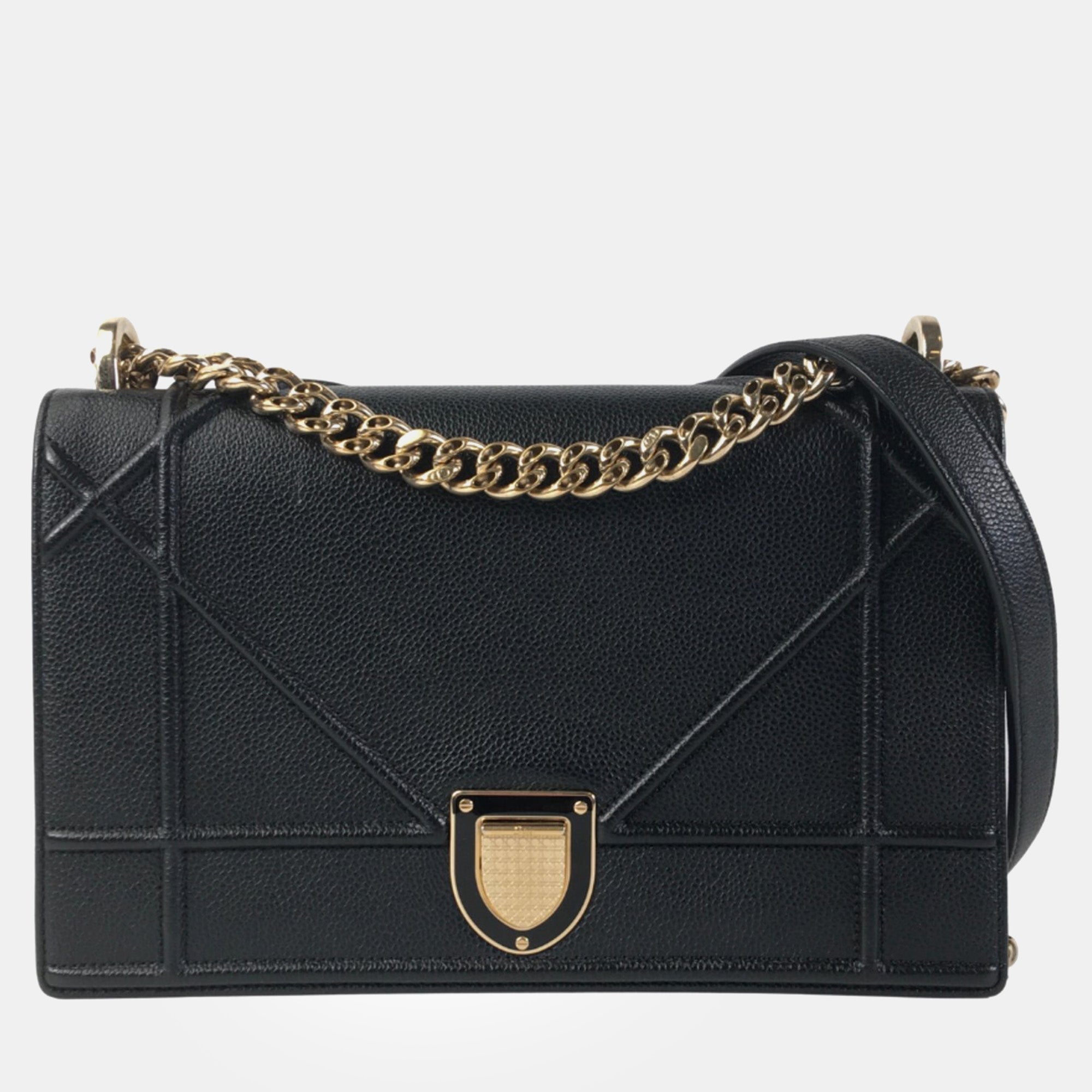 Black Leather Medium Diorama Shoulder Bag
