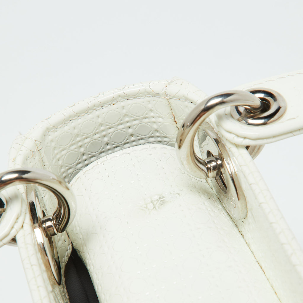 Dior White Microcannage  Leather Mini Lady Dior Tote