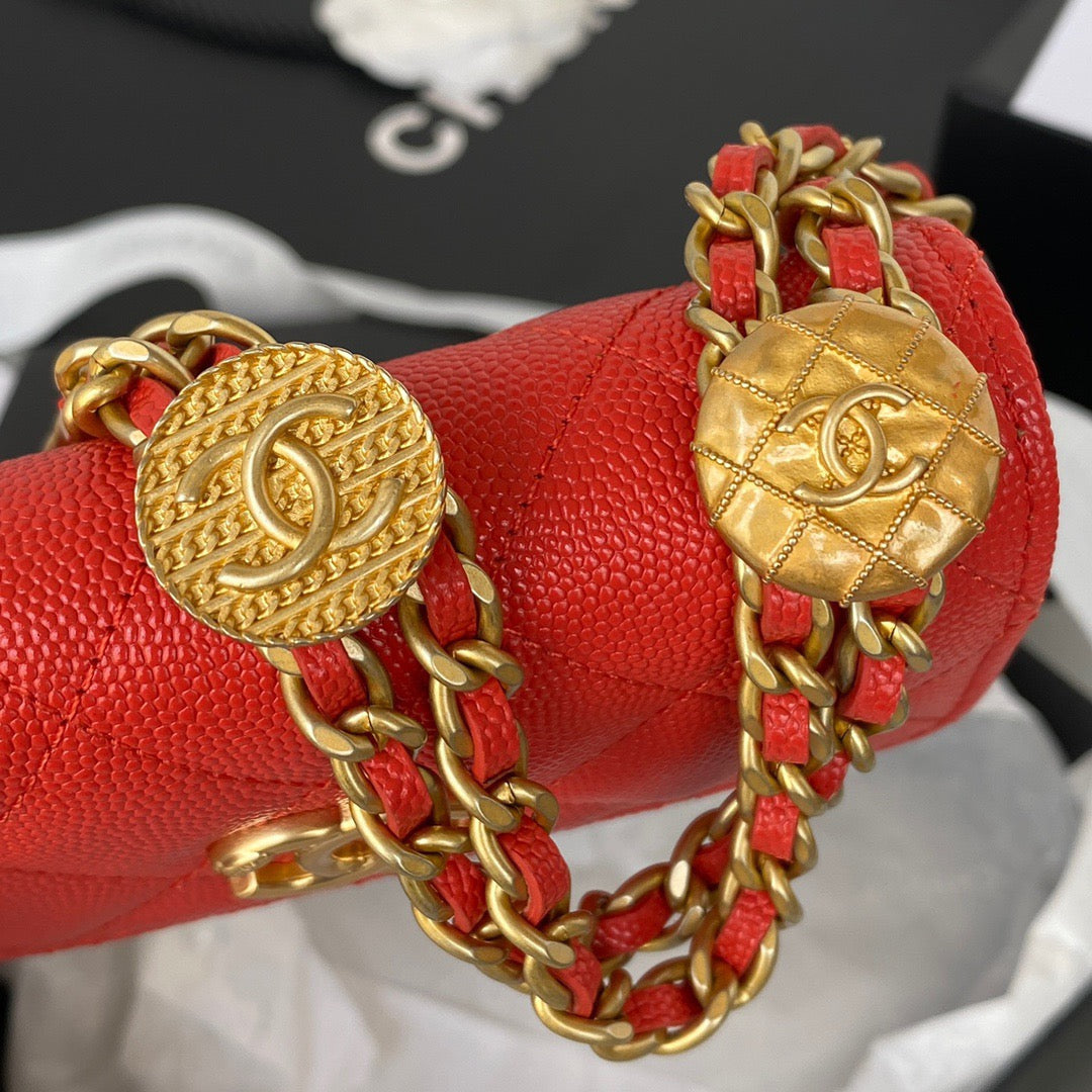 Chanel Clutch With Chain Gold Hardware Grained Shinny Red For Women Handbags, Shoulder Bags 4.7in/12cm AP2857