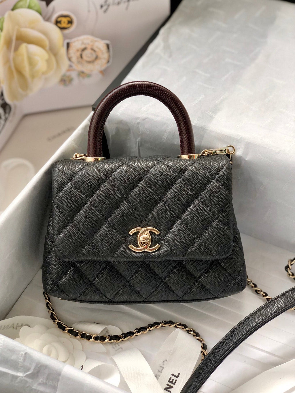 Chanel Classic Mini GlamIapbag Top Handle Black For Women 7.5in/19cm
