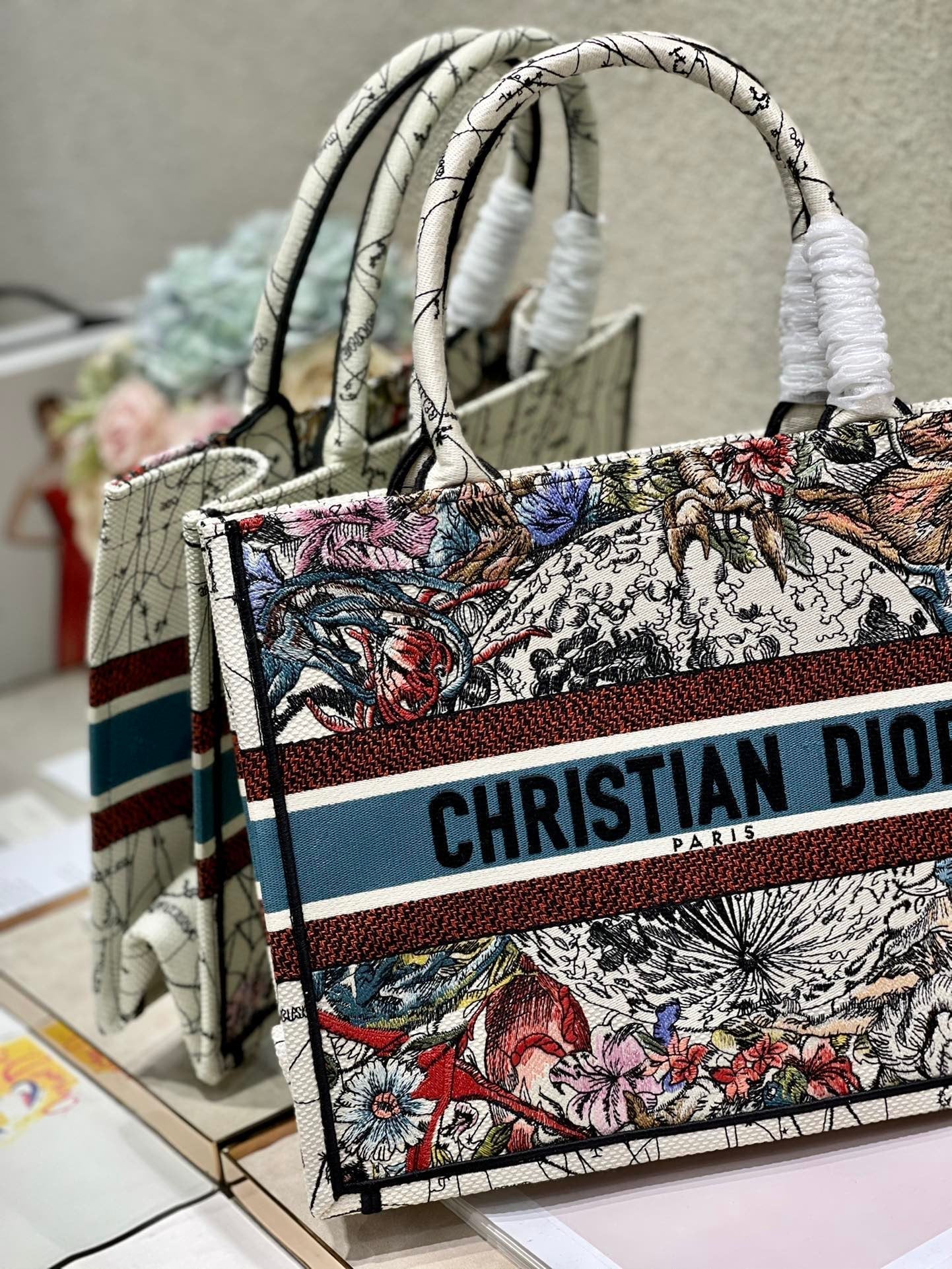 Dior MeDiorum Book Tote Latte Multicolor ZoDiorac Embroidery, Latte Multicolor, For Women Women’s Handbags, Shoulder Bags, 36cm CD