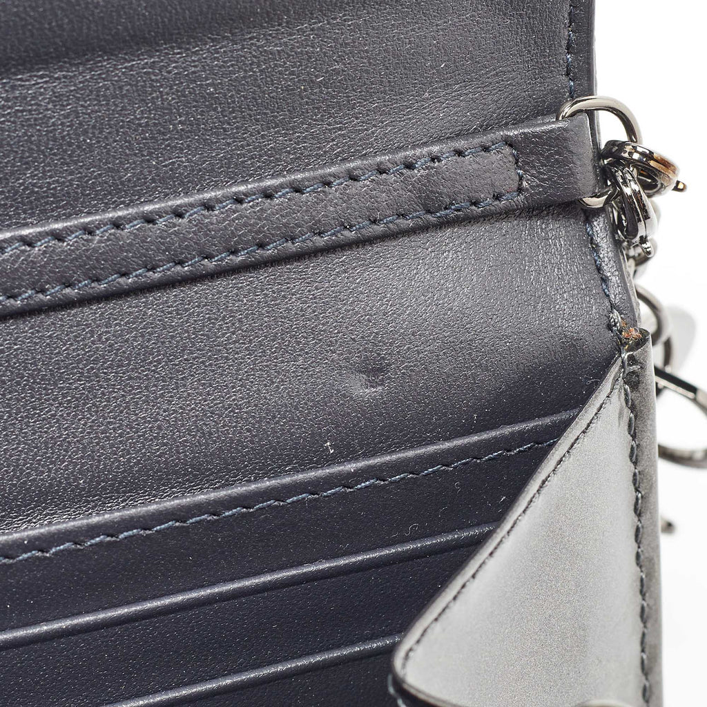 Dior Metallic  Leather Micro Cannage Croisiere Wallet On Chain