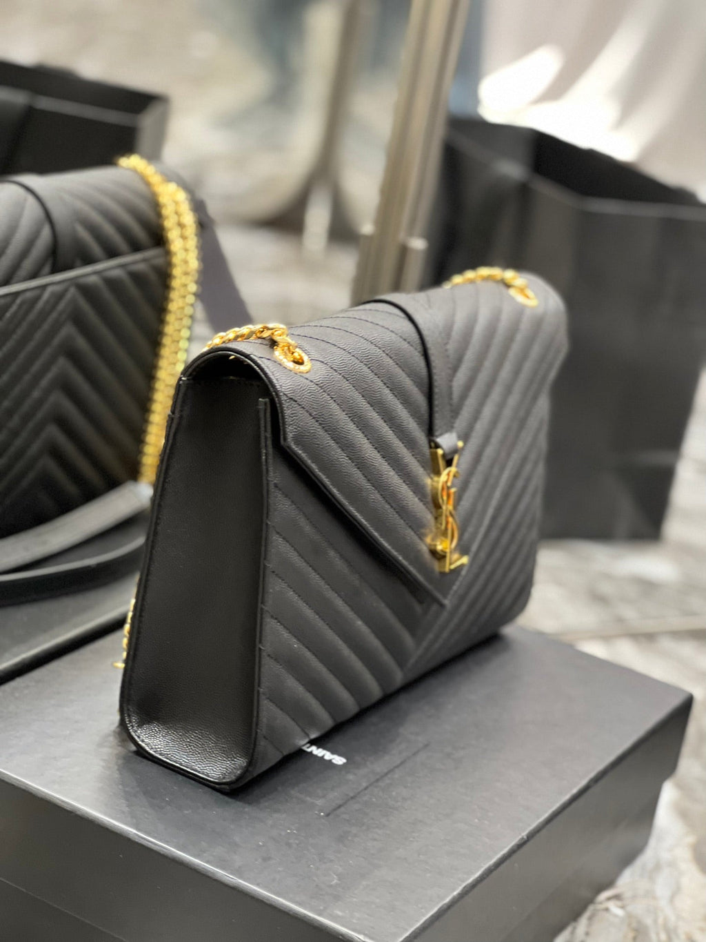 Top Quality College Large Chain Bag Black For Women 12.6in/32cm YSL 600278BRM071000