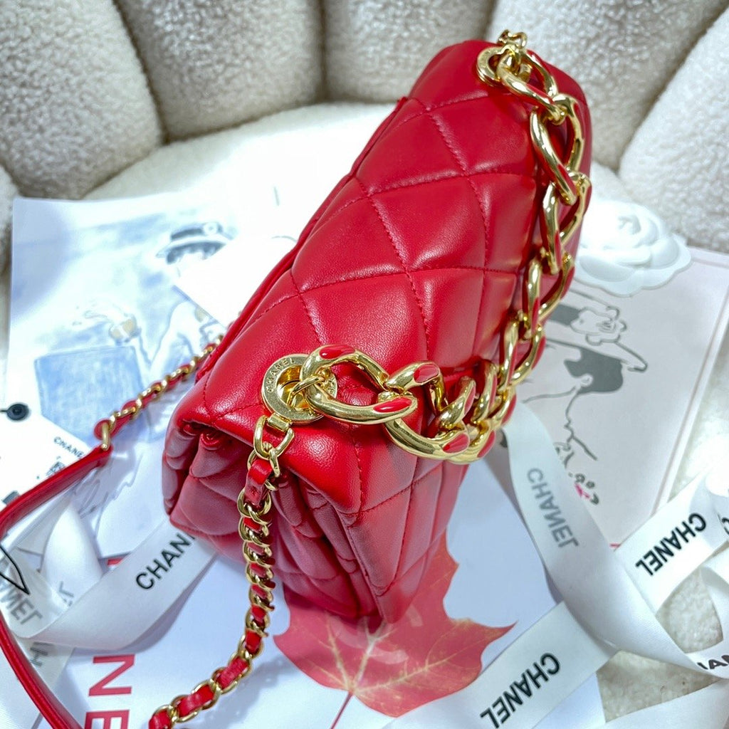 Chanel Flap Bag Gold Hardware Red For Women, Women’s Handbags, Shoulder Bags 7.9in/20cm AS3366