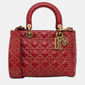 Red Medium Lambskin Cannage Studded Supple Lady Dior